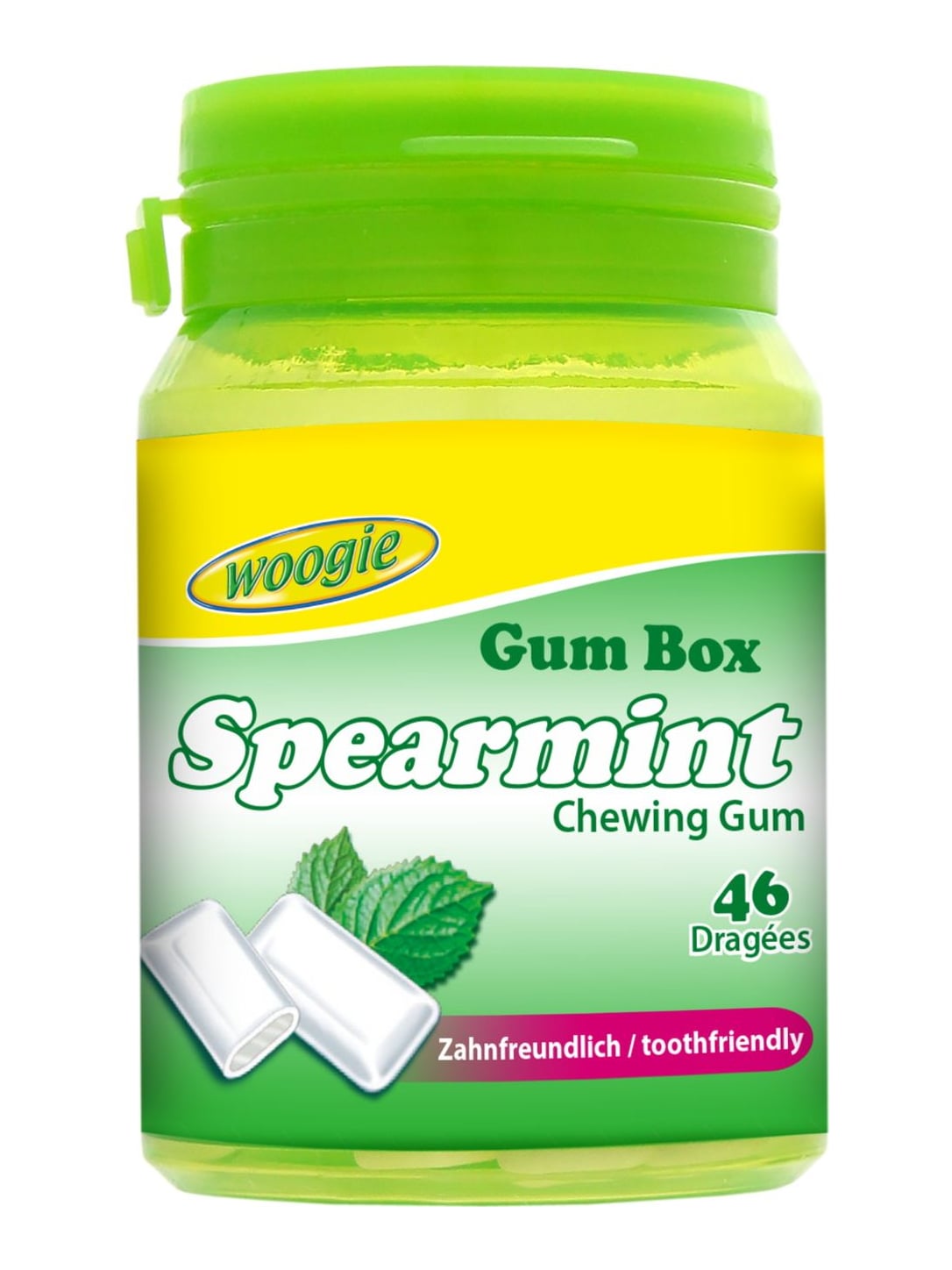 Woogie Kaugummi Spearmint zuckerfrei 64,4g – Grüne-Minze-Kaugummi ohne Zucker