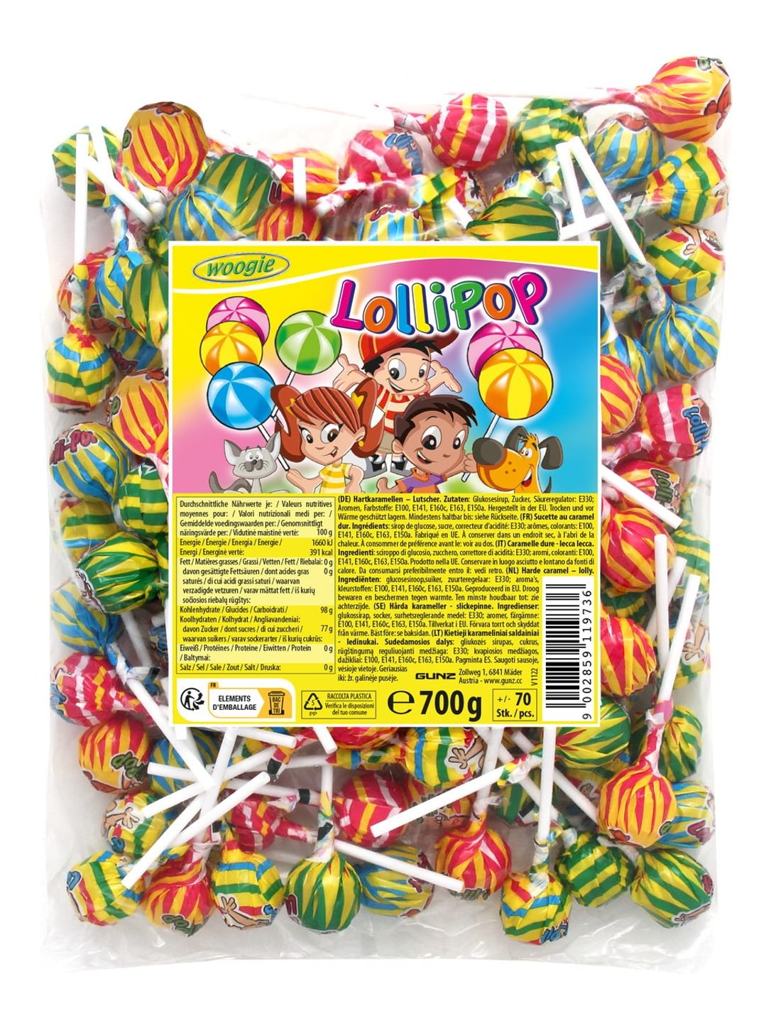 Woogie Lollipops 700g – bunte Lutscher Hartkaramellen am Stiel