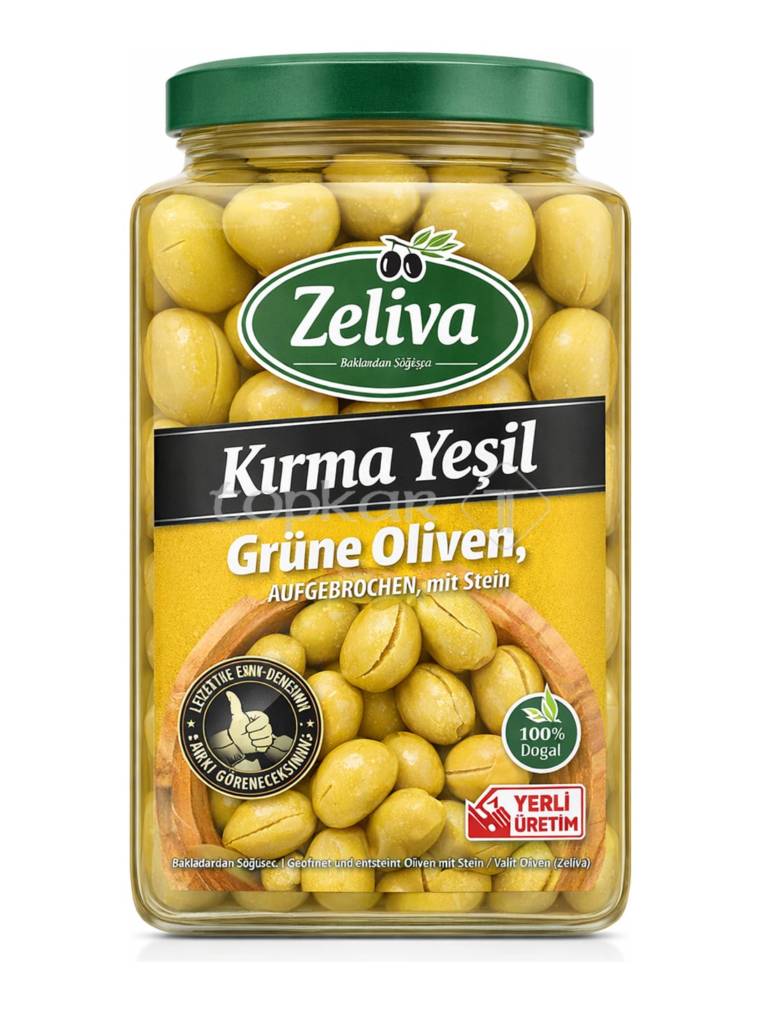 Zeliva Grüne Oliven Aufgebrochen mit Stein 1600g – Kırma Yeşil Zeytin türkische Oliven