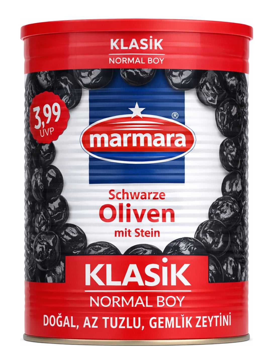 Marmara Schwarze Oliven mit Stein 800g – Çekirdekli Siyah Zeytin KLASİK Gemlik