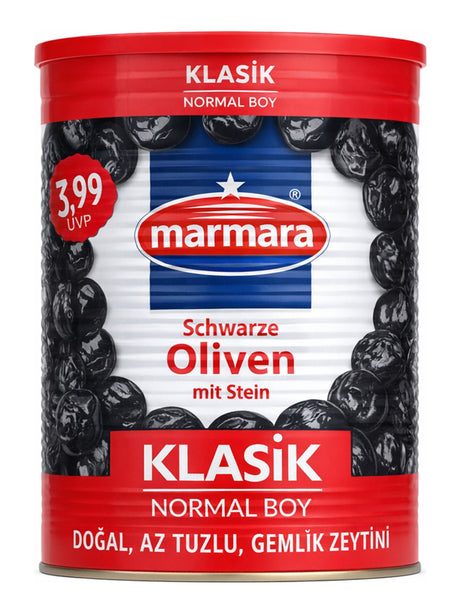 Marmara Schwarze Oliven mit Stein 800g – Çekirdekli Siyah Zeytin KLASİK Gemlik