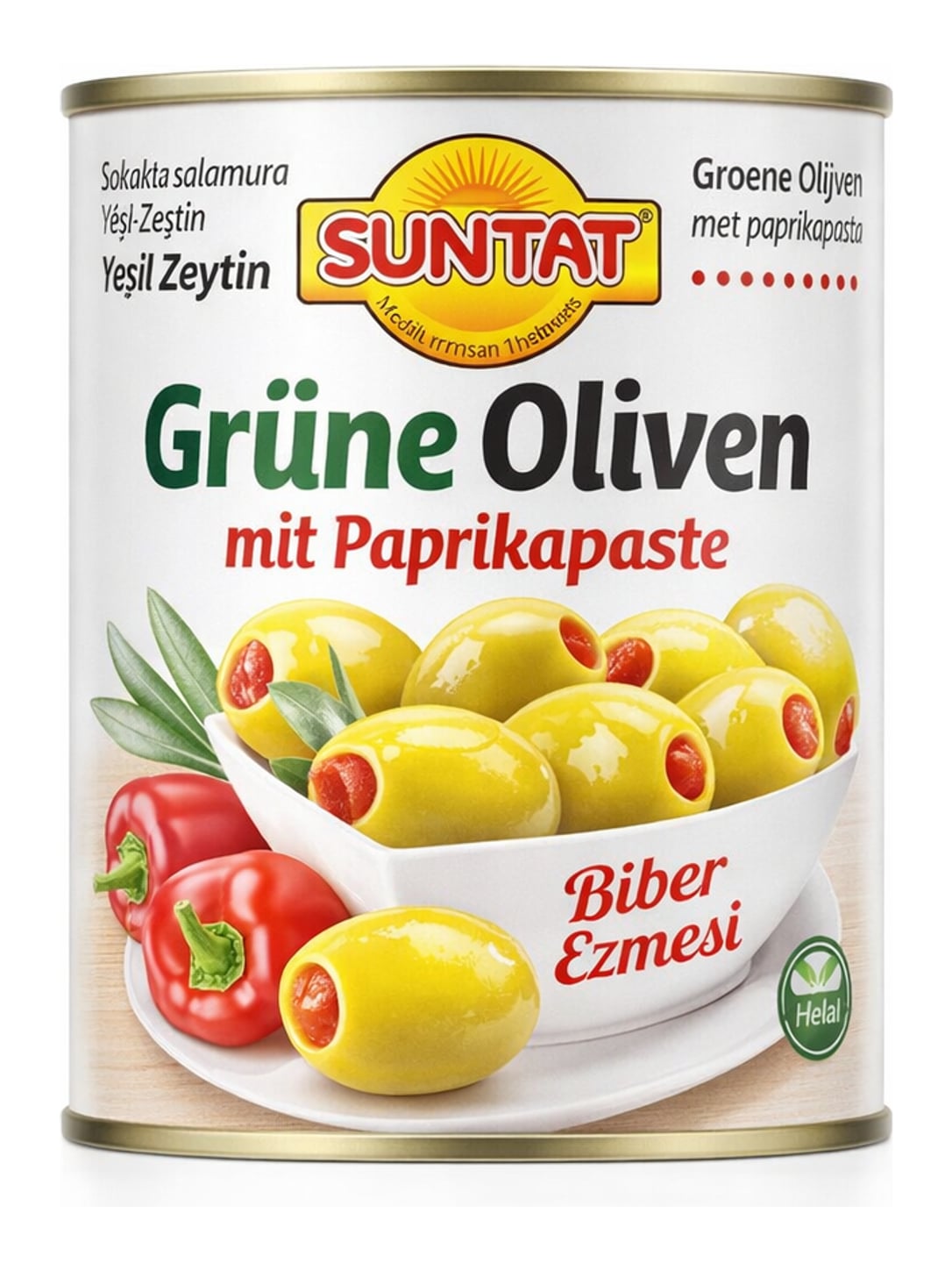 SUNTAT Grüne Oliven mit Paprikapaste 800g – Biber Ezmeli Yeşil Zeytin türkische Oliven
