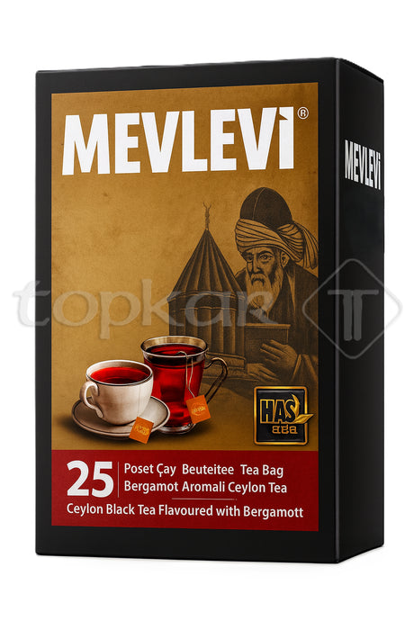 Mevlevi Beuteltee 25er Packung mit Bergamotte-Geschmack und Ceylon Schwarztee, traditionelle Verpackung