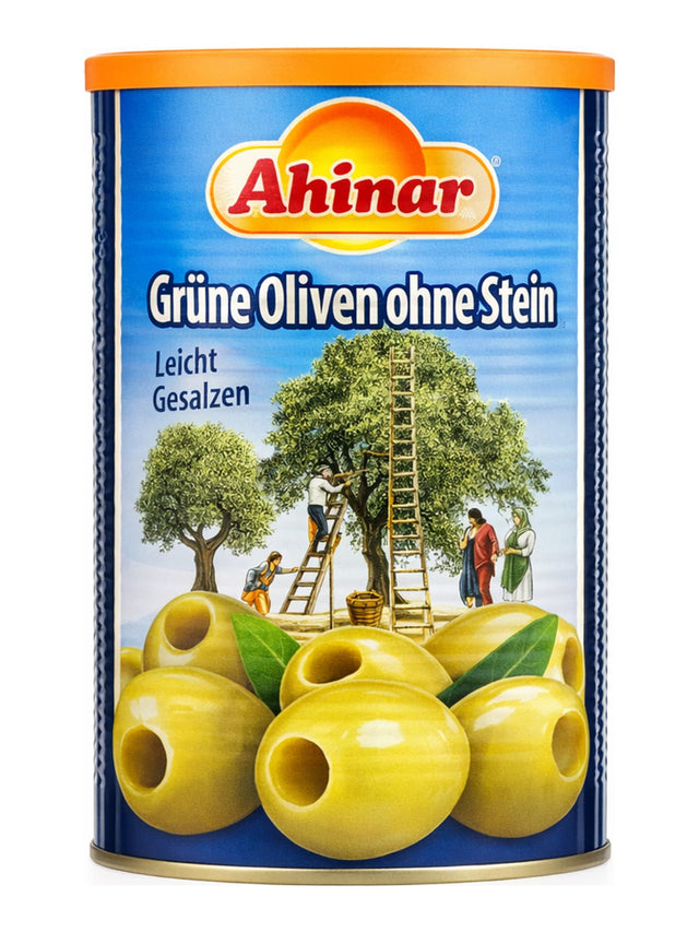 Ahinur Grüne Oliven ohne Stein 800g – Yeşil Zeytin Çekirdesksiz leicht gesalzen