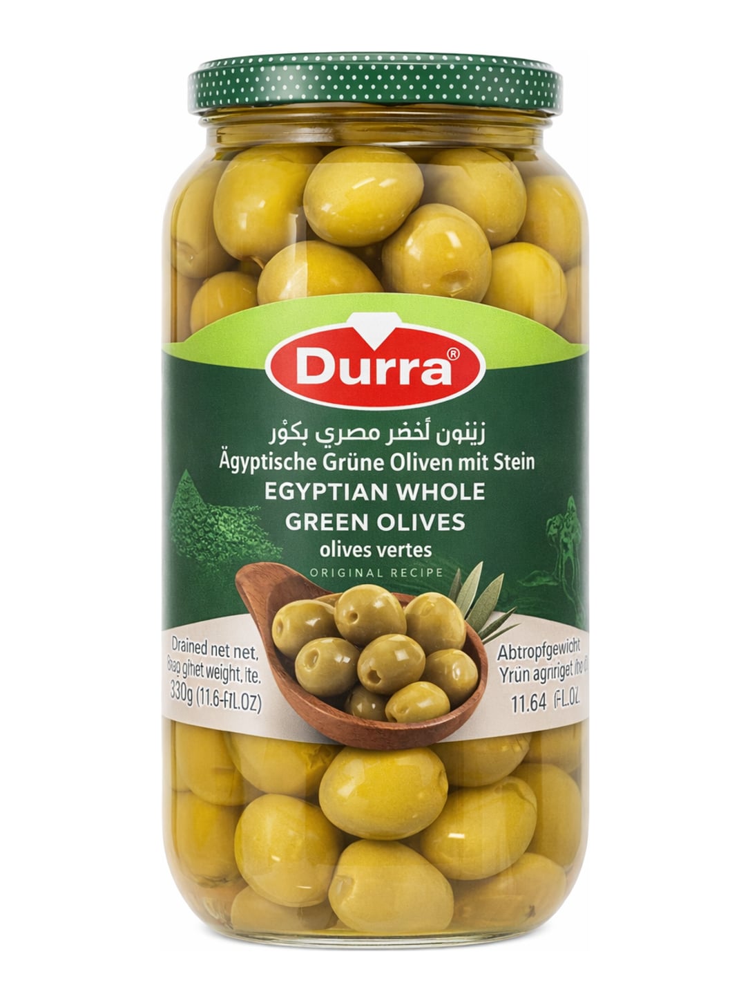 Durra Ägyptische Grüne Oliven mit Stein 1400g – Egyptian Whole Green Olives Original Recipe