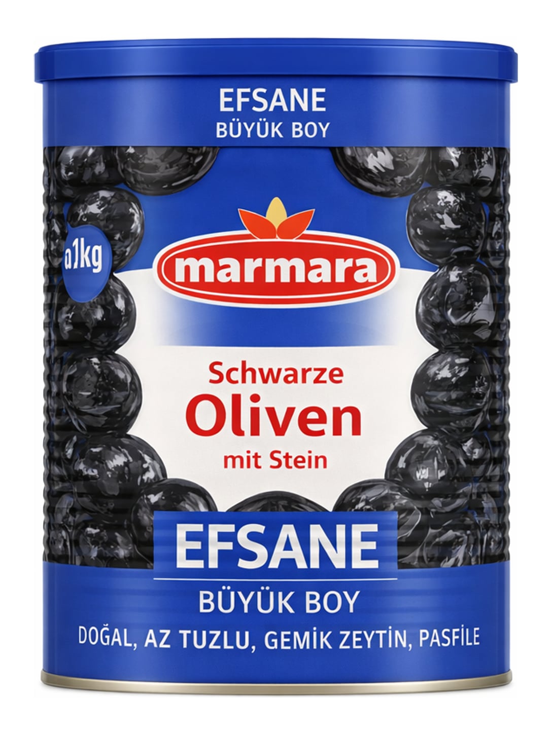 Marmara Efsane Schwarze Oliven mit Stein 800g – Çekirdekli Siyah Zeytin Büyük Boy Gemlik