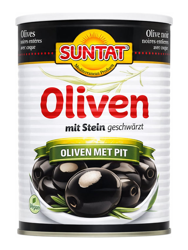 SUNTAT Schwarze Oliven mit Stein 800g – Siyah Zeytin Çekirdekli geschwärzt in Salzlake