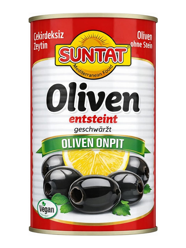 SUNTAT Schwarze Oliven entsteint 350g – Çekirdeksiz Zeytin schwarze Oliven in Salzlake
