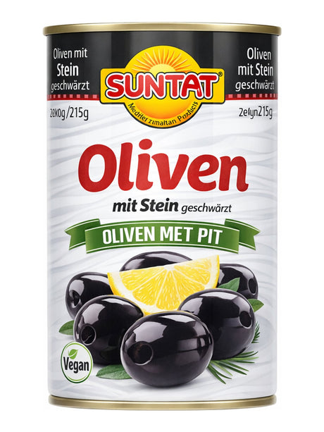 SUNTAT Oliven mit Stein geschwärzt 350g – Siyah Zeytin Çekirdekli schwarze Oliven