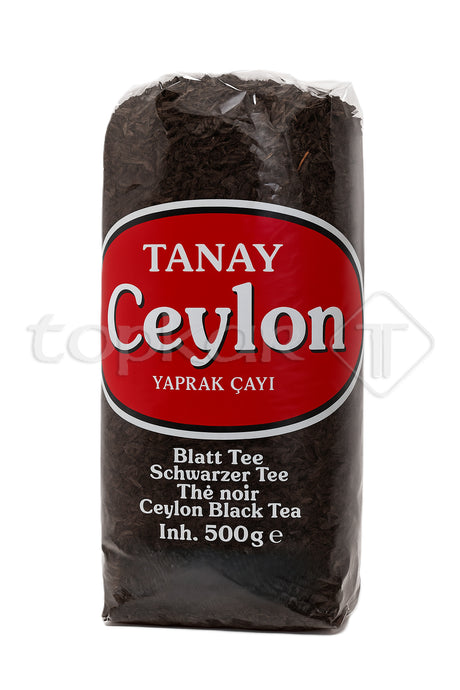 Verpackung von Tanay Ceylon Tee mit schwarzem Blatttee Inhalt 500g in transparenter Folie
