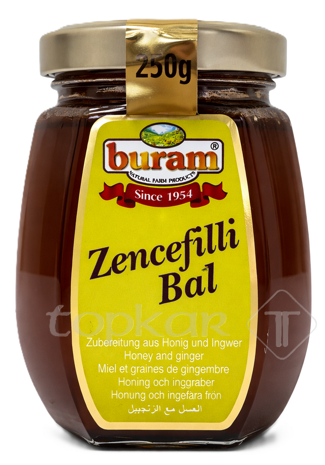 Buram Honig mit Ingwer im 250g Glas, naturbelassener Honig verfeinert mit würzigem Ingwer für besonderen Geschmack