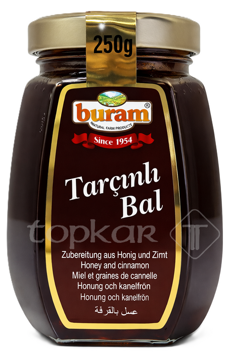 Buram Honig mit Zimt im 250g Glas, mit natürlichem Honig und feinem Zimt verfeinert für aromatischen Genuss