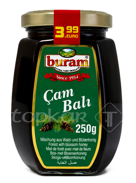 Buram Waldhonig 250g im Glas mit Mischung aus Wald- und Blütenhonig, naturbelassen und aromatisch