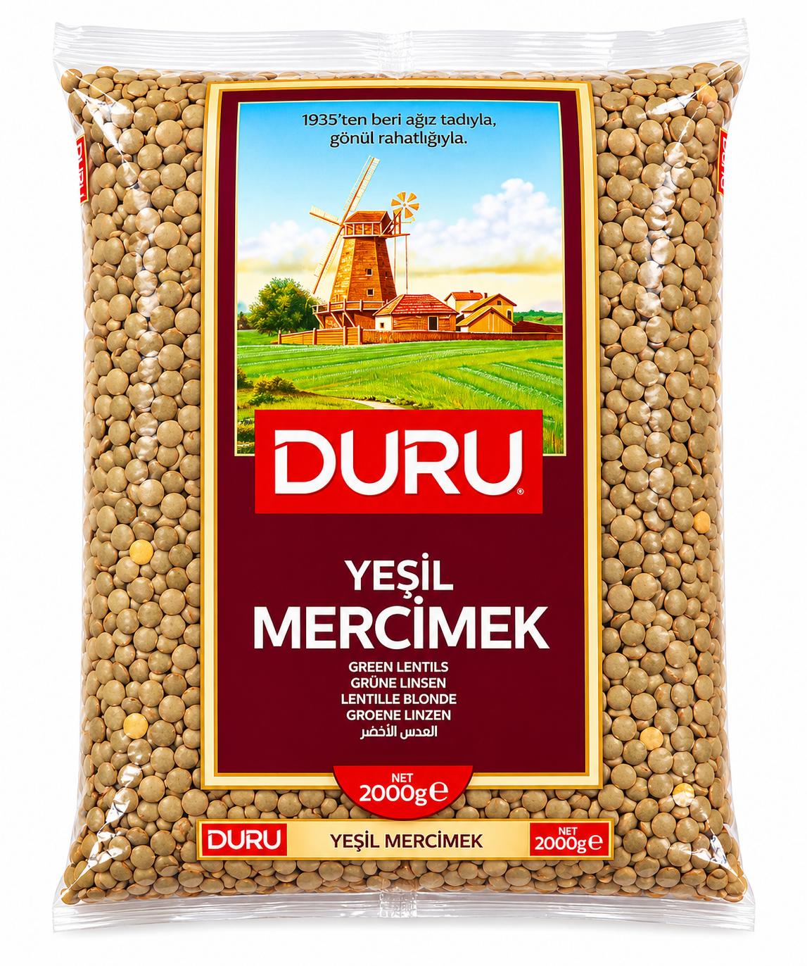 Duru Grüne Linsen 2kg – Yeşil Mercimek getrocknete grüne Linsen