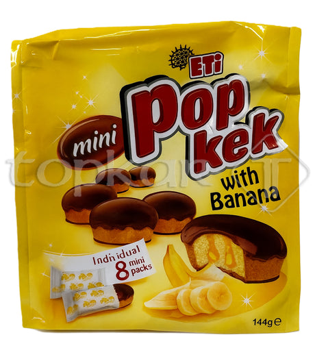 Eti Mini Popkek Banana kleine Bananen-Mini-Kuchen mit Schokoladenüberzug und Bananenfüllung