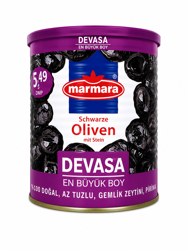 Marmara Schwarze Oliven Devasa 400g – Devasa Boy Çekirdekli Siyah Zeytin Gemlik gross