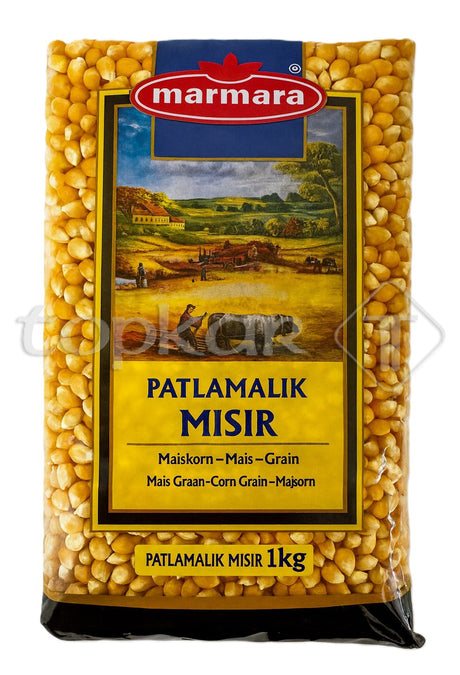 Marmara Maiskorn, 1 kg gepackter Popcorn-Mais, gelbe Körner optimal für Popcorn-Zubereitung