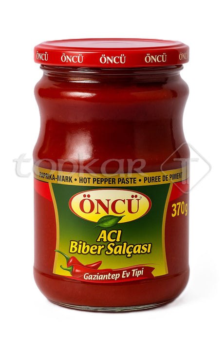 Öncü Paprikamark scharf im Glas 370g, türkische scharfe Paprikapaste für pikante Gerichte