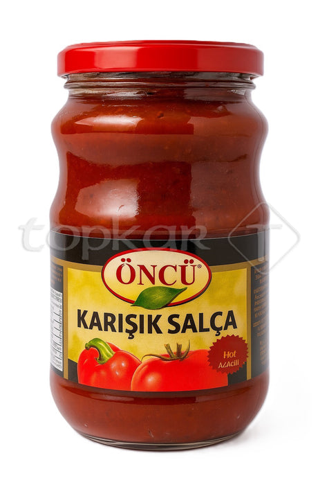 Öncü Tomaten-Paprikamark im Glas mit rotem Deckel, würzig und aromatisch, ideal für herzhafte Gerichte