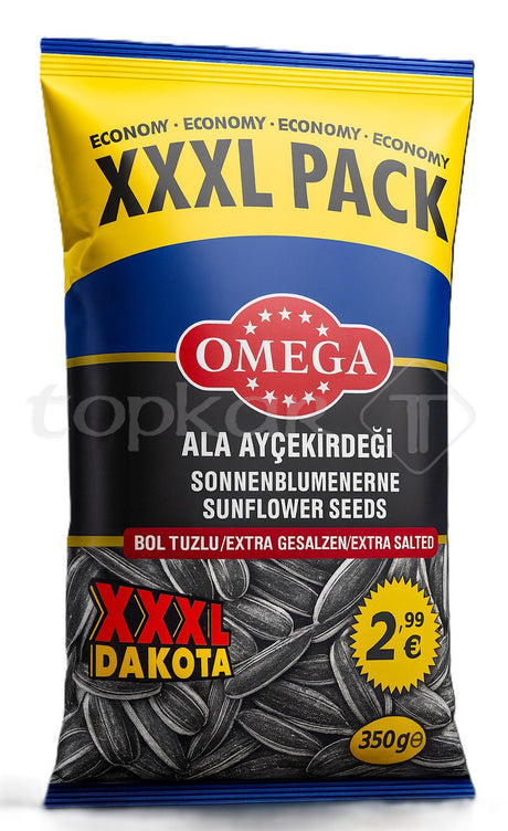Omega Sonnenblumenkerne extra gesalzen im XXL Pack, große Kerne, ideal als salziger Snack