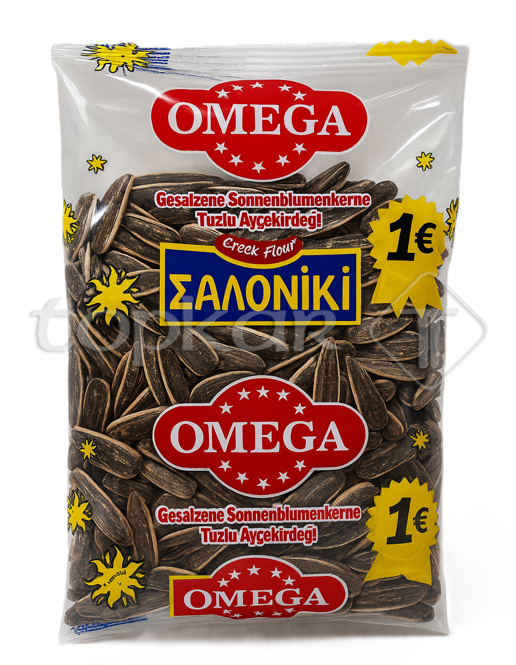 Saloniki Sonnenblumenkerne gezalzen, knusprige und gesalzene Sonnenblumenkerne im Beutel Omega Marke