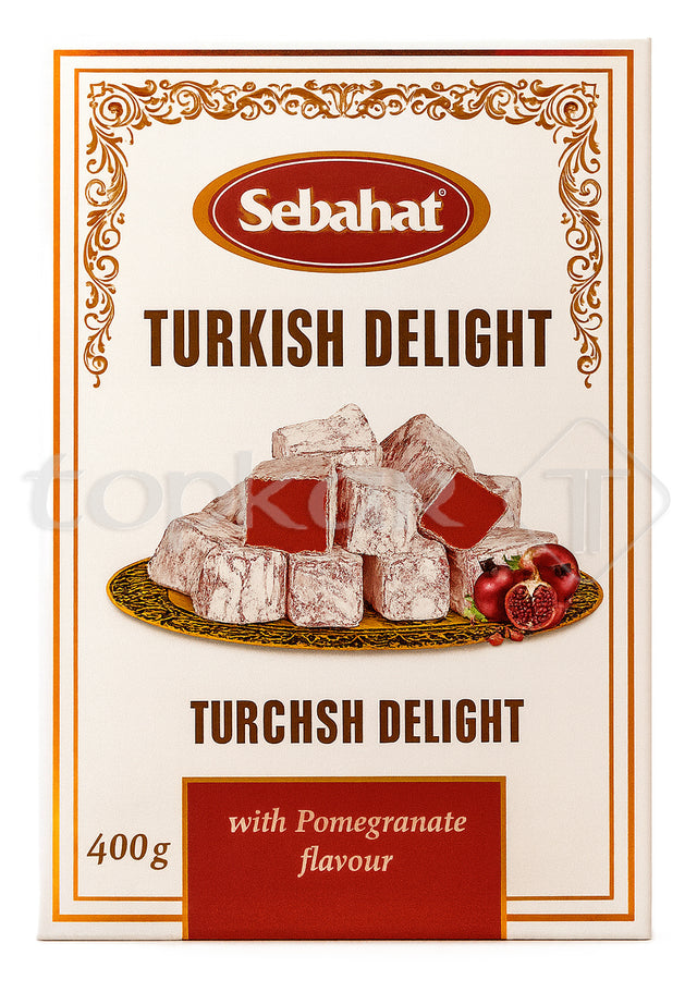 Sebahat Lokum mit Granatapfelaroma, türkischer Genuss in Würfeln mit feinem Geschmack, 400 g Packung