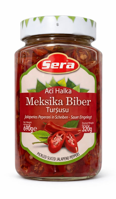 Sera Rote Jalapenos in Scheiben 690g – scharfe Peperoni sauer eingelegt