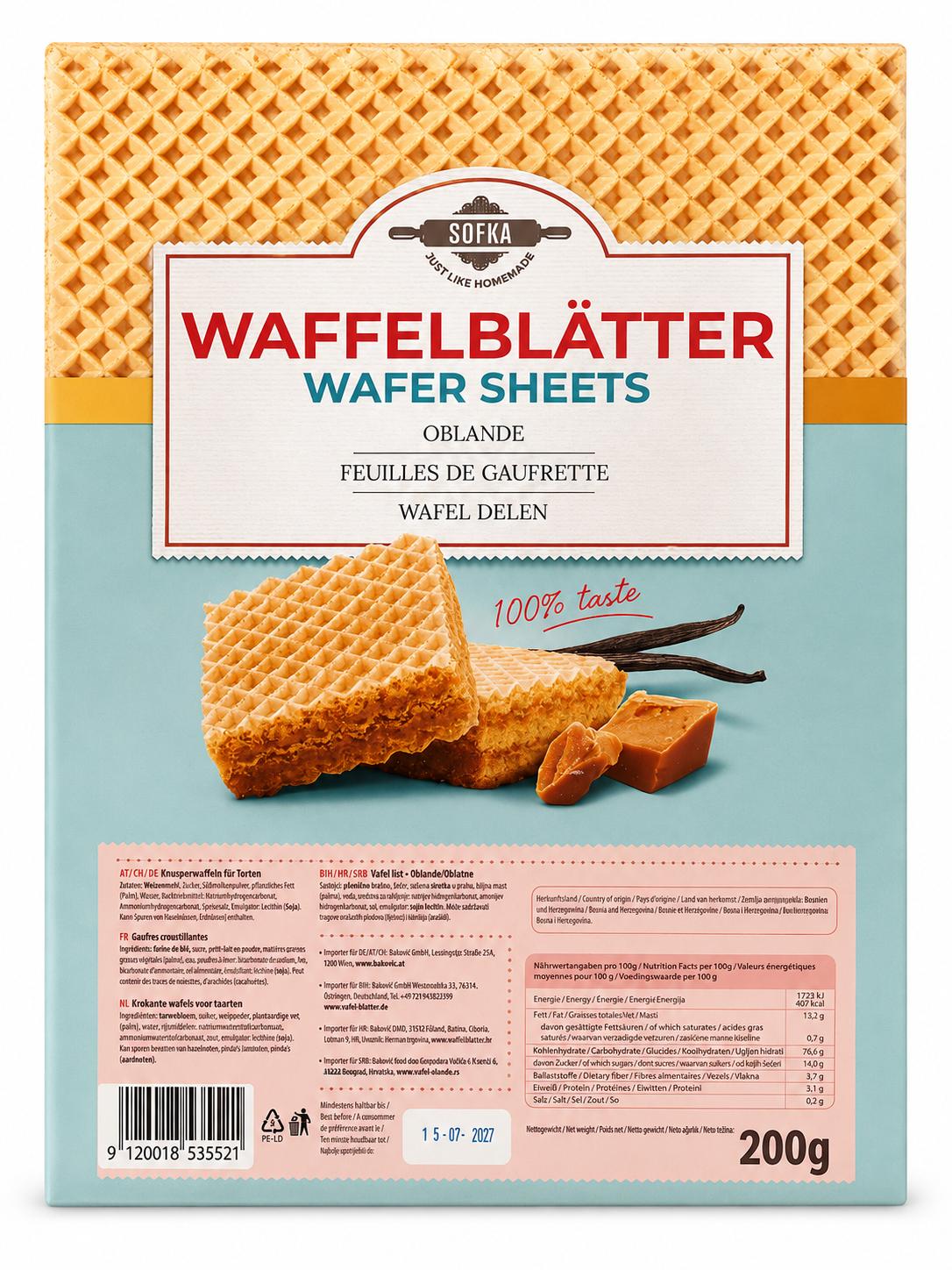 Sofka Waffelblätter 200g – Oblande aus Bosnien für Torten