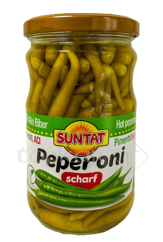 Suntat Pepperoni scharf eingelegte scharfe grüne Peperoni im Glas aromatisch und würzig