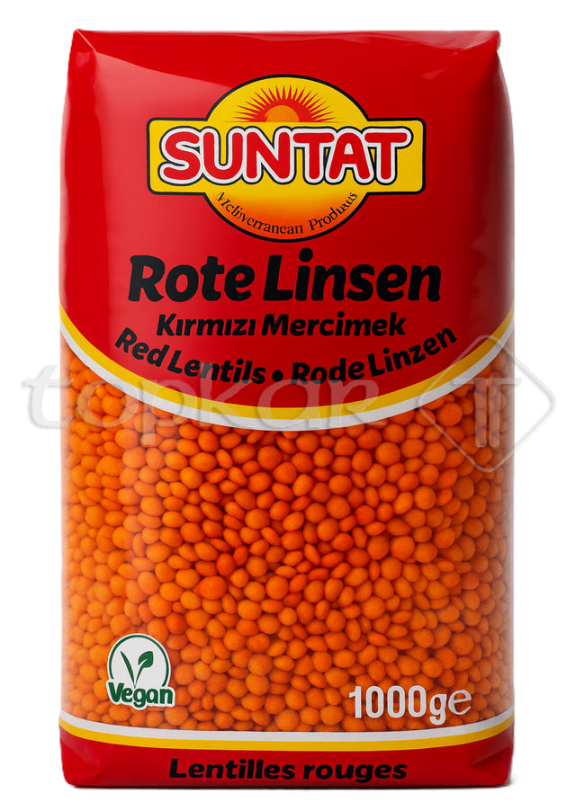Suntat Rote Linsen, 1000g Packung mit veganen roten Linsen, mediterranes Produkt