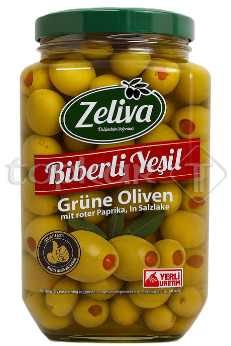 Zelivia Grüne Oliven Paprika grünen Oliven und roter Paprika gefüllt in Salzlake