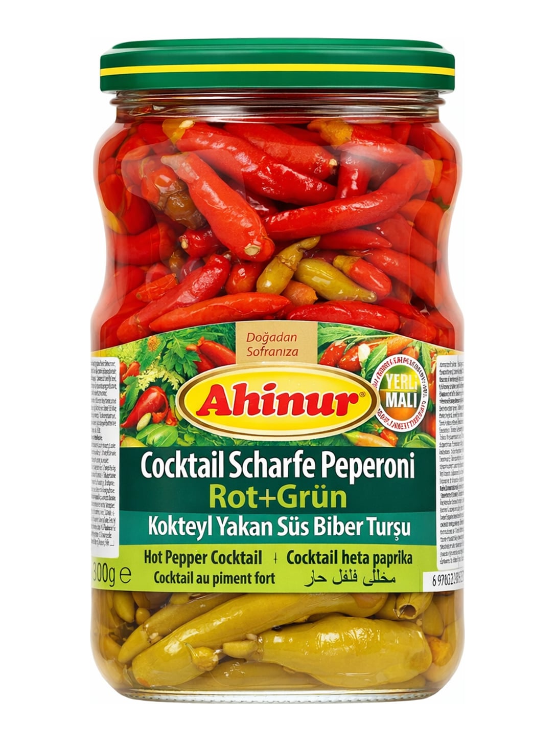 Ahinur Cocktail Scharfe Peperoni Rot Grün 690g – Kokteyl Yakan Süs Biber Turşu eingelegte Peperoni