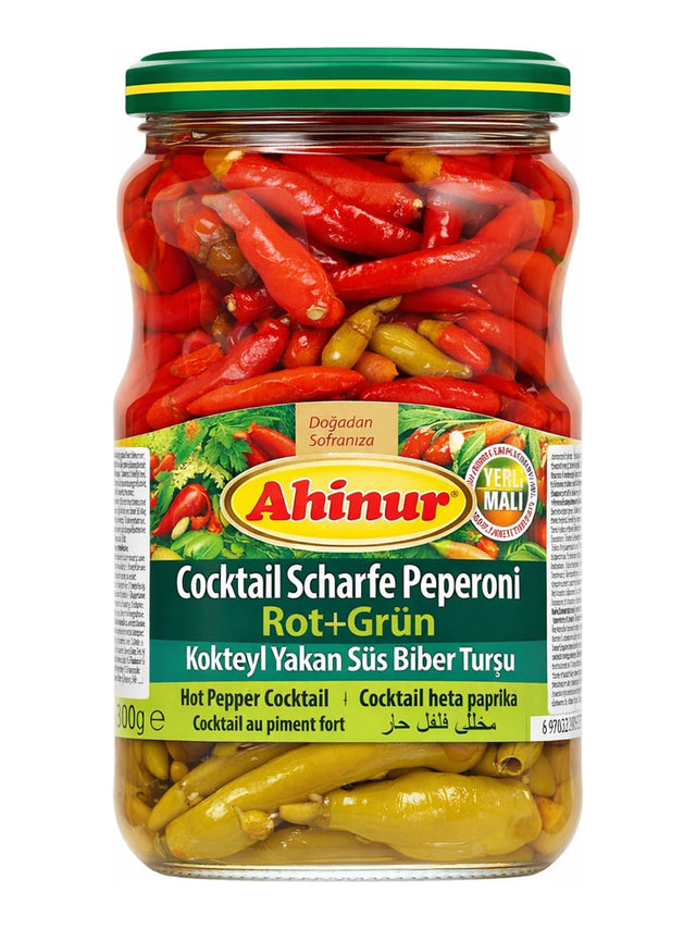 Ahinur Cocktail Scharfe Peperoni Rot Grün 690g – Kokteyl Yakan Süs Biber Turşu eingelegte Peperoni
