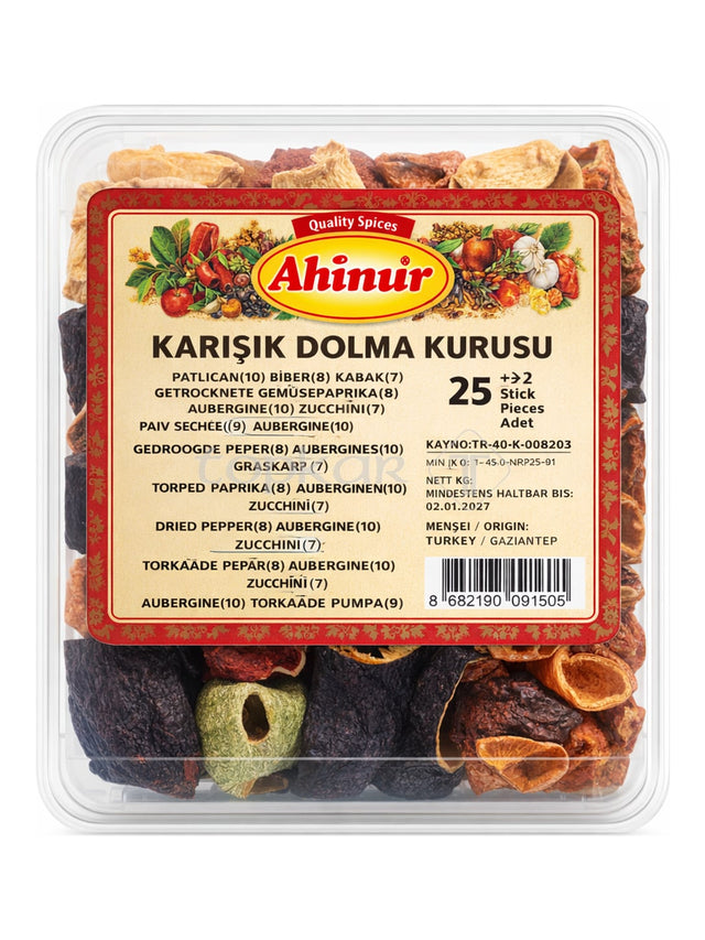 Ahinur Karışık Dolma Kurusu 25 Stück – getrocknete Gemüsehülsen Paprika Aubergine Zucchini