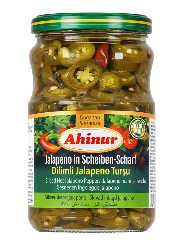 Ahinur Jalapeno in Scheiben scharf 650g – Dilimli Jalapeno Turşu eingelegte Jalapeños