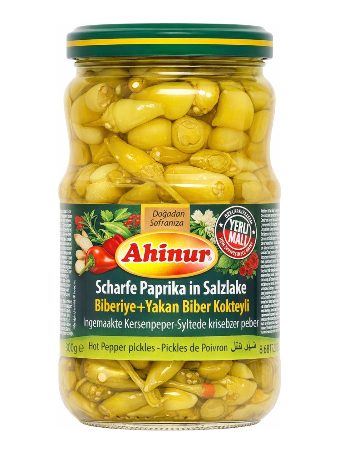 Ahinur Scharfe Paprika in Salzlake 690g – Biberiye ve Yakan Biber Kokteyl Turşu eingelegte Peperoni