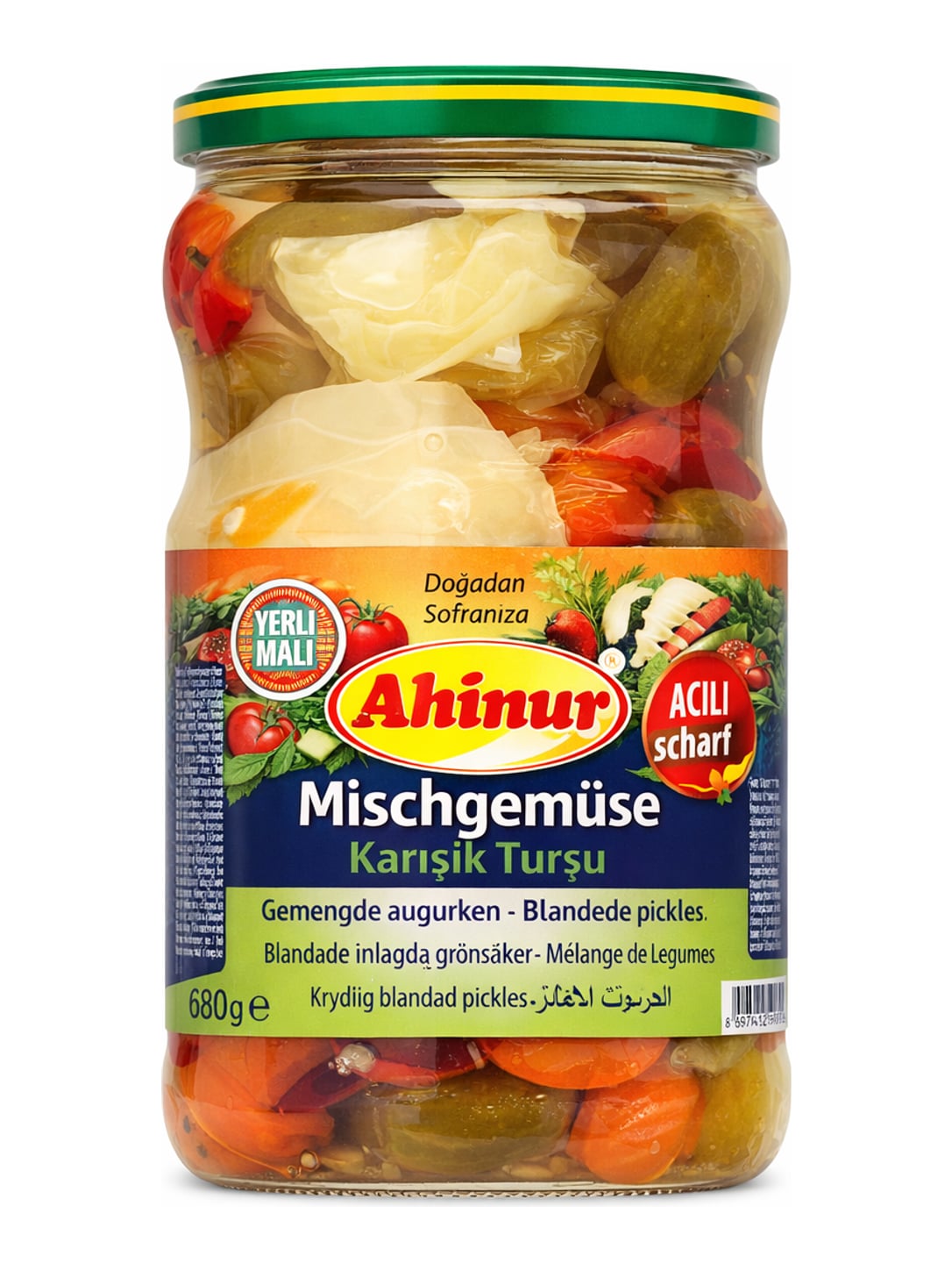 Ahinur Scharfes Mischgemüse Acılı Karışık Turşu 680g – eingelegtes türkisches Pickles-Gemüse scharf