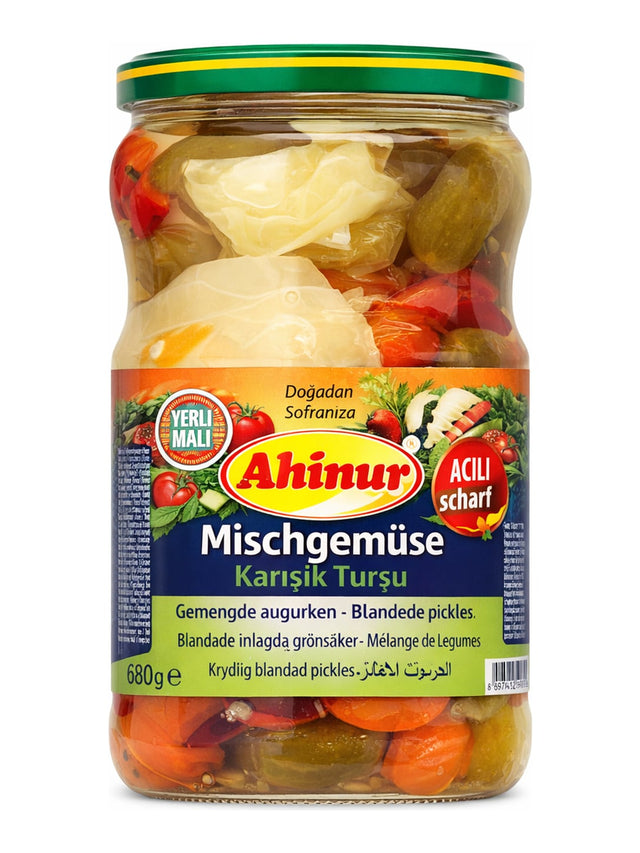 Ahinur Scharfes Mischgemüse Acılı Karışık Turşu 680g – eingelegtes türkisches Pickles-Gemüse scharf