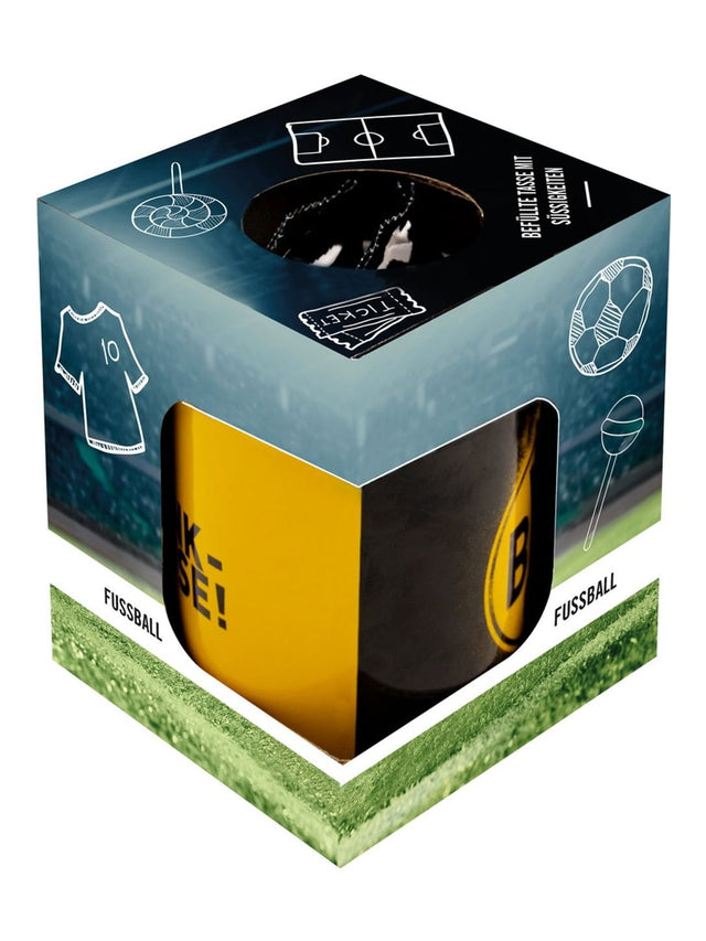 Borussia Dortmund BVB Tasse befüllt mit Süssigkeiten 90g – BVB Fan-Geschenk Schoko-Waffeln