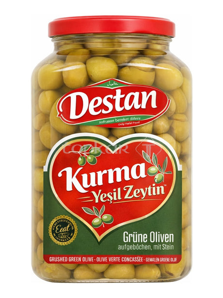 Destan Gebrochene Grüne Oliven mit Stein