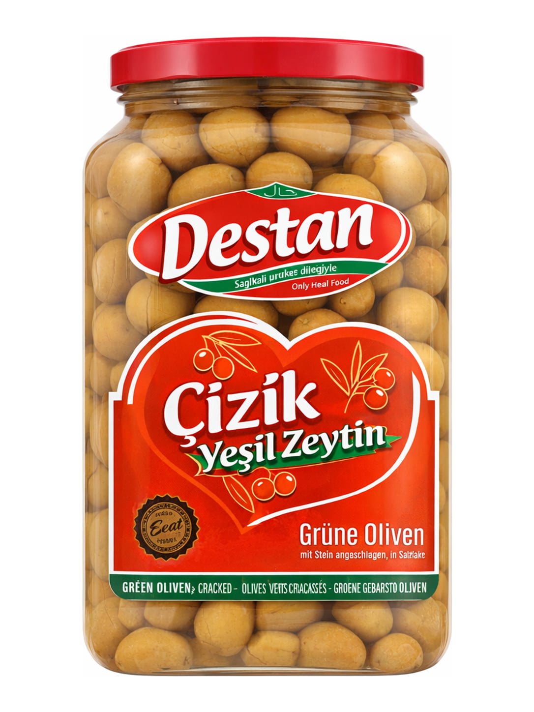 Destan Geritzte Grüne Oliven 1600g – Çizik Yeşil Zeytin türkische grüne Oliven eingelegt