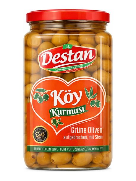 Destan Grüne Oliven Aufgebrochen 1600g – Köy Kırması türkische grüne Oliven mit Stein
