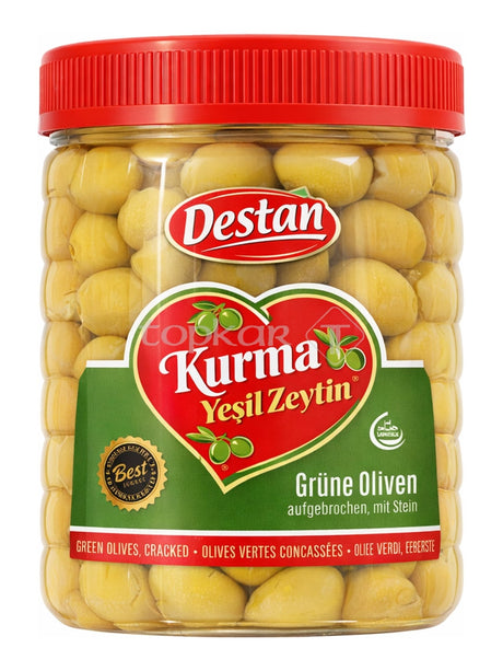 Destan Grüne Oliven Aufgebrochen mit Stein