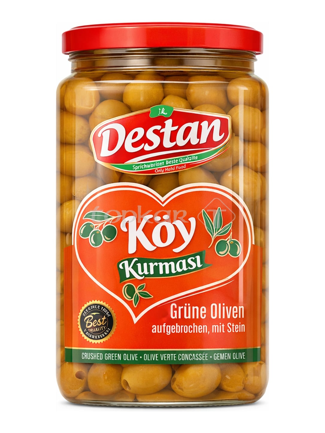 Destan Grüne Oliven Aufgebrochen mit Stein