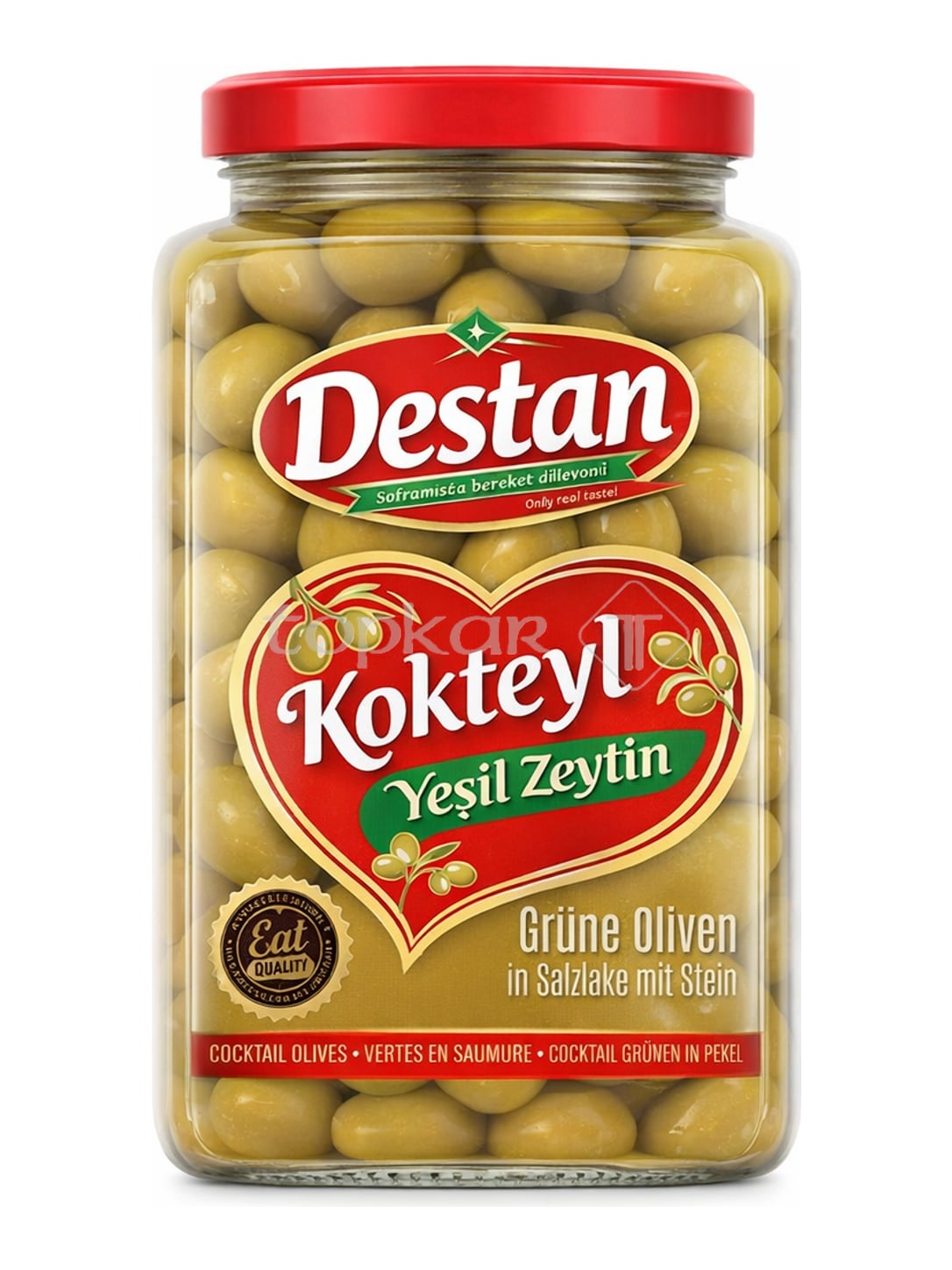 Destan Kokteyl Yeşil Zeytin 1600g – Grüne Oliven mit Stein in Salzlake