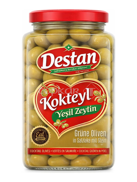 Destan Kokteyl Yeşil Zeytin 1600g – Grüne Oliven mit Stein in Salzlake