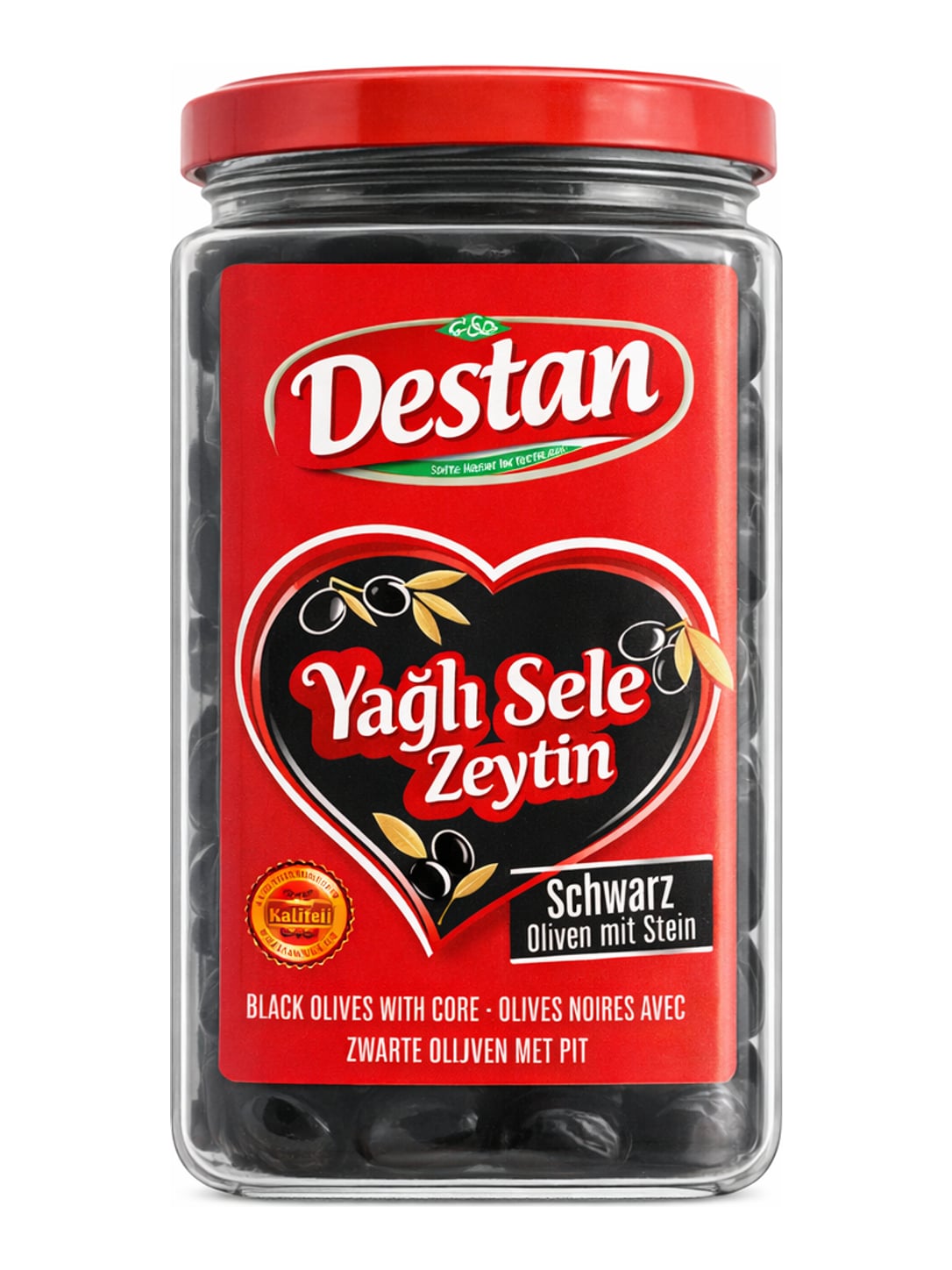 Destan Schwarze Oliven mit Stein 400g – Yağlı Sele Zeytin türkische Schwarzoliven in Maisöl