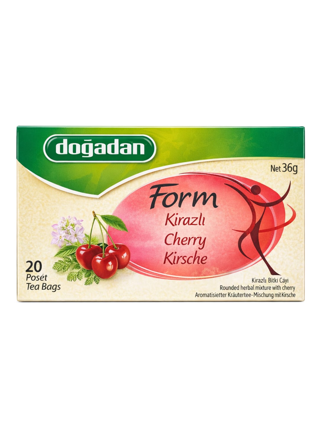 Doğadan Form Kirazlı Cherry Kirsch-Kräutertee 36g – aromatisierte Kräutertee-Mischung mit Kirsche 20 Teebeutel
