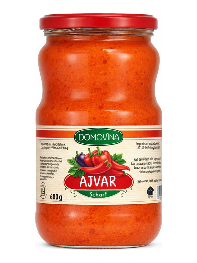 Domovina Ajvar Scharf 680g – pikante Paprika-Auberginen-Spezialität vom Balkan