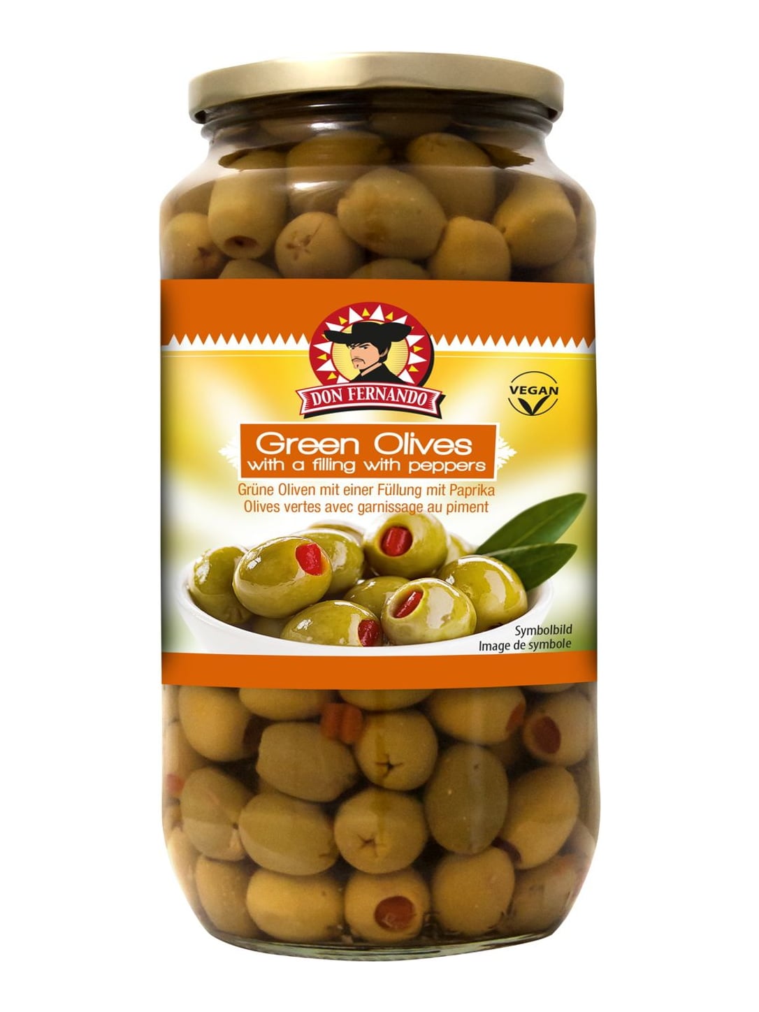 Don Fernando Grüne Oliven mit Paprikacreme 920g – aceitunas rellenas de pimiento gefüllte Oliven